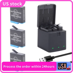 3 Pack Batteries Compatible for GoPro Hero 8/7/6 Black 3-Channel Battery Charger - Picture 1 of 9