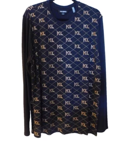 Karl Lagerfeld Herren Langarm KL Monogramm All Over Schwarz Gold Polyester Large - Bild 1 von 6