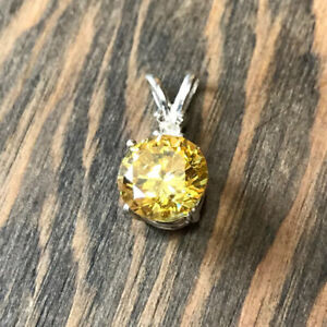 14K White Gold Finish Yellow Citrine Solitaire 3Ct Round Cut Pendand Lab Created