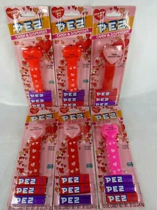 Dispensadores de corazón San Valentín PEZ 1996 6 rosa rojo paquete original Pat 4,9 Hungría - Imagen 1 de 12