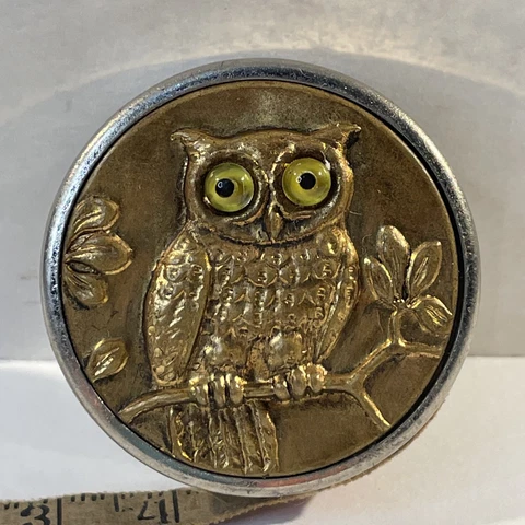 Antique / Vintage Owl Tree Branch Eyes Germany Tape Measure Brass Retractable Cover
