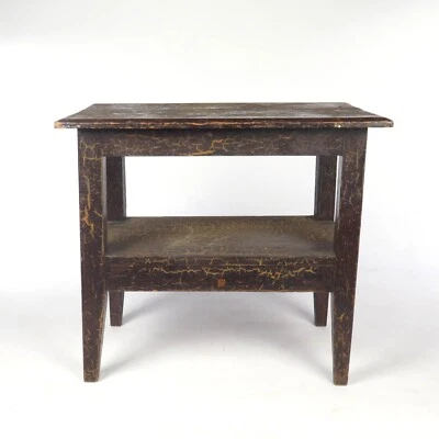 Antiguo Banco Cubo Mesa Auxiliar Soporte de Trabajo con Estante Primitivo Rústico País Foto 1 de 4