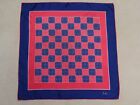Vintage Echo Silk Scarf, 23"  Square, Red, Navy And White Dot And Square Pattern