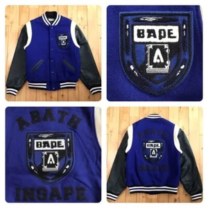 BAPE × EBBETS FIELD FLANNELS Leather sleeve varsity jacket A Bathing Ape Size M - Picture 1 of 10