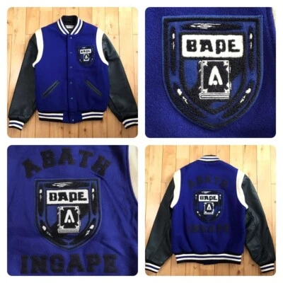 BAPE × EBBETS FIELD FLANNELS Leather sleeve varsity jacket A Bathing Ape Size M - Image 1 of 4