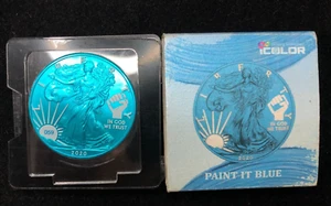 2020 1 Oz .999 America Silver Eagle Paint it BLUE Colorized Silver Coin W/COA! - Picture 1 of 2