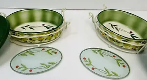 TEMPTATIONS Small Oval Casserole Dish (2) In A Carrier By Temp-Tations NO FLAWS - Picture 1 of 9
