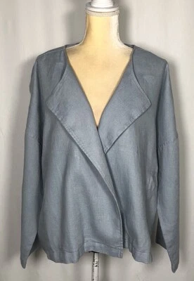 Eileen Fisher Women Jacket Large Blazer Heavy Organic Linen Blue New $278 - Image 1 of 4