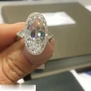 8ct Lab Created Oval & Round Cut Diamond Women's Engagement Ring 14k Gold Plated - Picture 1 of 5