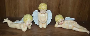 Set 3 statuine angelo cherubino nudo vintage Scioto @88 ceramica dipinte a mano - Foto 1 di 9