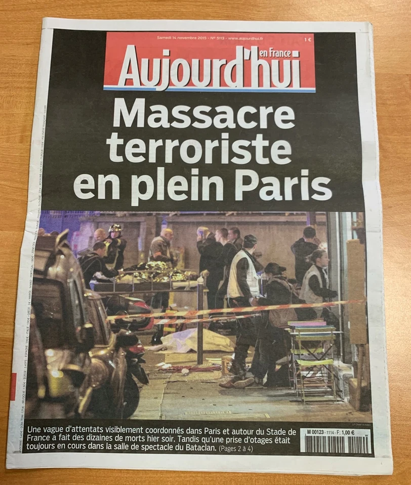 AUJOURD'HUI en France Paris Attack N°5113 French Newspaper Magazine 11/14/2015 - Image 1 of 1
