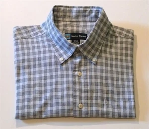 Stanley Blacker Mens XL 100% Cotton Gray Black Plaid Button Collar Pocket Shirt - Picture 1 of 4