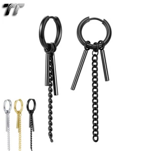 TT Stainless Steel Dangle Long Curb Chain Hoop Earrings (EH158) NEW - Picture 1 of 4