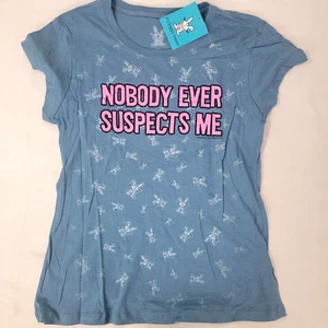 Camisa para mujer It's Happy Bunny juniors SS vintage azul talla XL nadie sospecha - Imagen 1 de 6