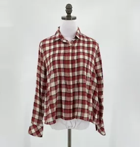 Current Elliot Womens Red Plaid Cotton Blend Long Sleeve Pintuck Blouse Top Sz 0 - Picture 1 of 6