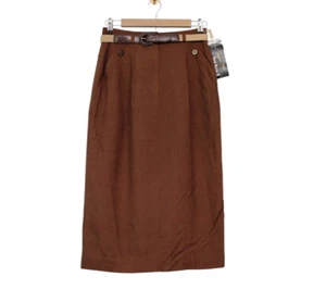 NWT Vintage 90s Anne Klein Midi Skirt Size 8 Belted 100% Silk Career Business - Picture 1 of 13