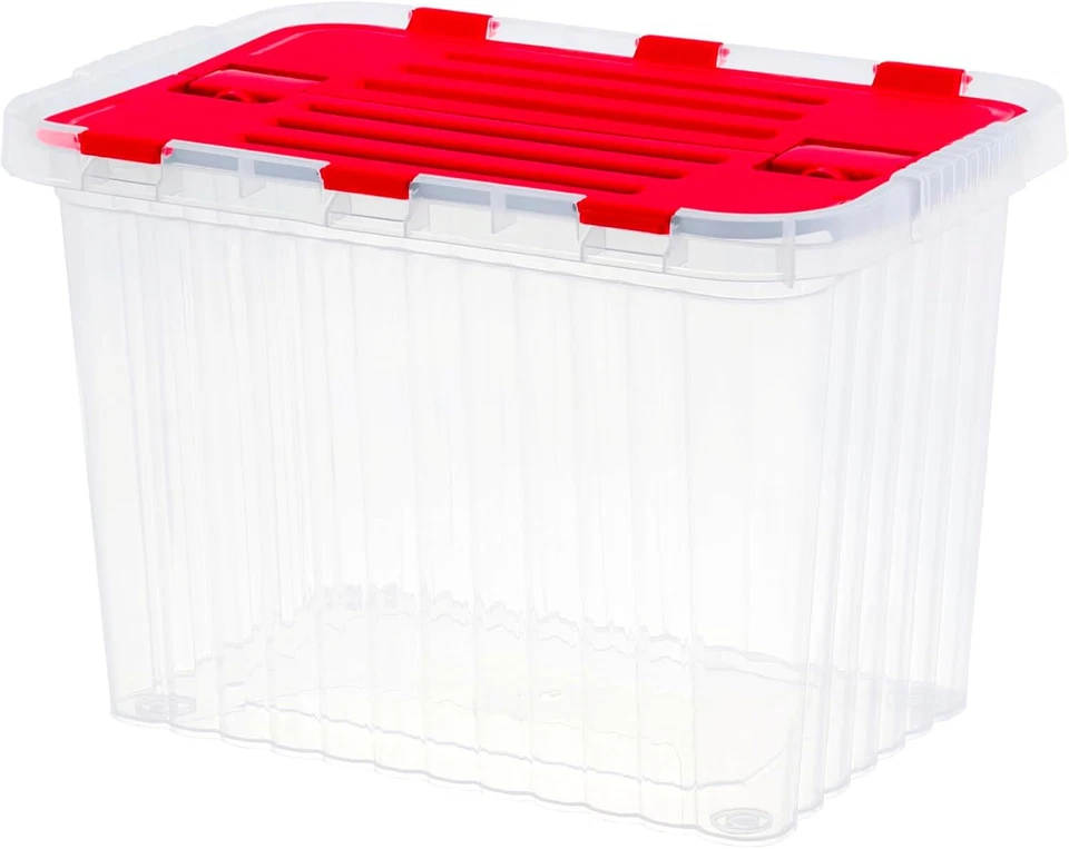Superio 19 Qt Hinged Lid Storage Tote, Stackable Storage Container, 2 Pack Red - Image 1 of 1