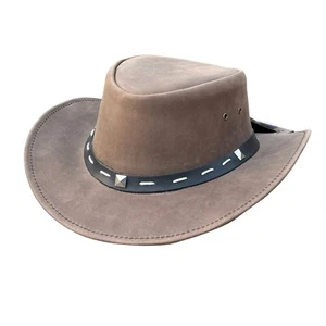 Lesa Collection Unisex Vintage Leather Cowboy Hat with Barrie Leather Band - Picture 1 of 10