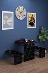 Folding Table & Benches Wall Mounted Space Saving Foldable Dining Kitchen Table - Picture 1 of 17