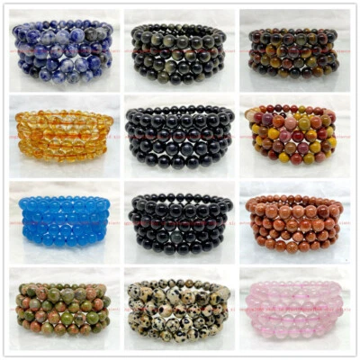 Venta al por mayor 4 piezas gemas naturales de 8 mm multicolores 7,5” pulsera elástica de cristal 7,5 pulgadas Foto 1 de 4