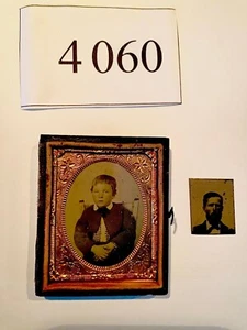 Niño pequeño tipo hojalata daguerrotipo vintage con foto de vidrio antiguo (4060) - Imagen 1 de 7