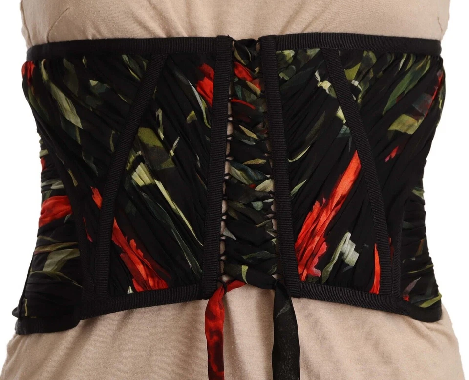 Dolce&Gabbana Women Black Corset Bustier 100 Silk Floral Print Lace Top IT 46 M