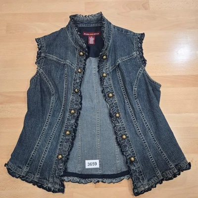 Jones Wear Jeans Denim Vest Medium Sleeveless Blue Ruffle Trimmed Boho - Image 1 of 3