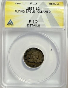 1857 Flying Eagle Cent - US One Cent - ANACS F 12 Details - New Holder - Picture 1 of 4