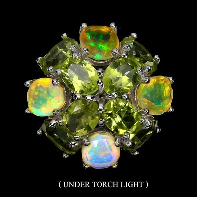 Anillo de plata esterlina 925 ovalado ópalo de fuego peridoto zafiro piedras preciosas joyería talla 9 Foto 1 de 4