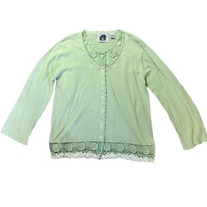 Storybrook Knits Women’s Sz M Green VTG Embroidered Cardigan Sweater Knit Beaded - Picture 1 of 11