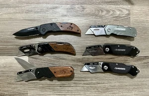 Lot of 6 Misc Husky Folding Pocket Utility Knife Knives Box Cutters Mixed Models - Picture 1 of 4