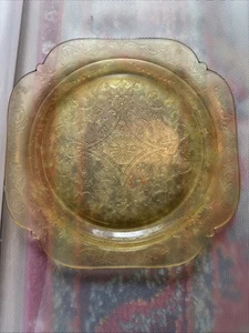 Federal Glass Madrid Amber Depression Glass Vintage Yellow Serving Decor Plate - Picture 1 of 4