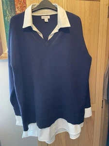 Wallis Ladies Navy And White Long Sleeve Jumper Shirt Detail Size M - Picture 1 of 6