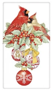 Flour Sack Kitchen Dish Towel Cardinal Ornaments Mary Lake - Thompson New - Picture 1 of 1