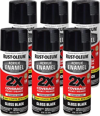 Pintura en aerosol Rust-Oleum 271903-6PK esmalte acrílico 2X, 12 oz, negro brillante, paquete de 6 Foto 1 de 2