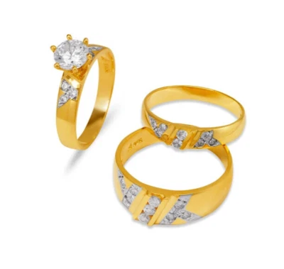 NEW 14K TRI COLOR GOLD WEDDING TRIO RING SET - Image 1 of 2