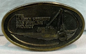 ALASKA HIGHWAY GAS PIPELINE PROJECT PEWTER OVAL BELT BUCKLE OIL VINTAGE 43/500 - Picture 1 of 3