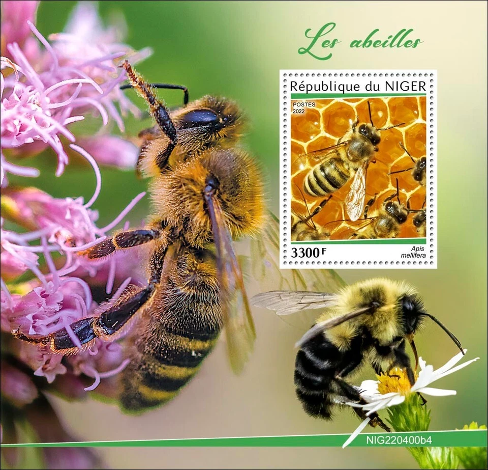 Estampillas de abejas insectos MNH 2022 Níger S/S Foto 1 de 1