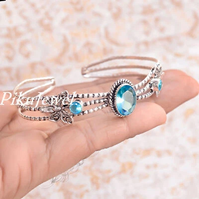 Bracciale d'amore in stile Boho in argento sterling 925 con topazio blu London - Immagine 1 di 4