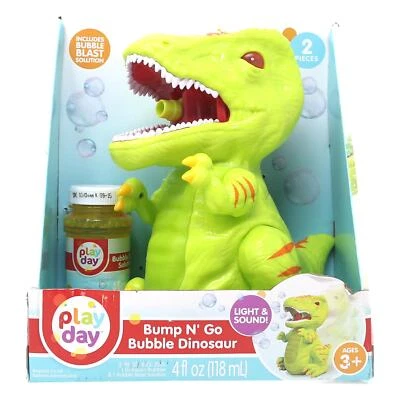 Play Day Bump N Go Bubble Blowing Dino w/ Lights, Sounds + 4oz Solution NEW - Image 1 of 4