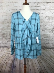 NUEVO TOP KENSIE para mujer negro/azul a cuadros manga larga talla mediana informal nuevo con etiquetas precio de venta sugerido por el fabricante 79 USD - Imagen 1 de 12