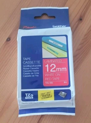 1x Brother TZ435 TZe-435 Genuine 12mm White on Red 8 meter Tape Brand New Sealed - image 1 of 4