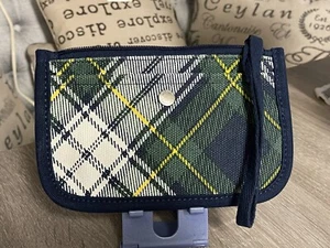 👛 wristlet bag LANDS’ END green blue plaid - Picture 1 of 9