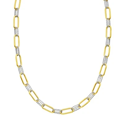 14k Two Tone Gold 18" Diamond Cut Paperclip Links Chain Necklace 6.2MM 9 grams - Image 1 of 4