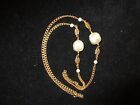 Stand Necklace Imitation Pearl Gold Tone Long Linked Chain Vintage Estate Chic
