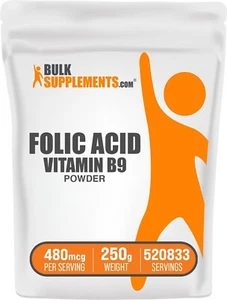 BulkSupplements Folic Acid (Vitamin B9) Powder 250g - 480 mcg Per Serving - Picture 1 of 5