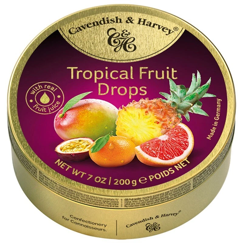 Cavendish & Harvey Tropical Fruit Drops In Tin 200g — 第 1/1 张图片