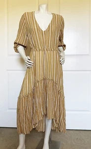 NEU ORIGINALGETREU DER MARKE SENF WEISS GESTREIFT V-AUSSCHNITT ASYMMETRISCHES KLEID GRÖSSE: 4 - Bild 1 von 6