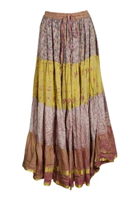 Boho Womens MAXI Skirt Full Flared Recycled Sari Summer Beach Style Long Skirts