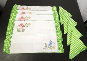 New Handmade Embroidered Place Mats & Napkins Floral Motif / 8 pieces 19" x 12" - Picture 1 of 12